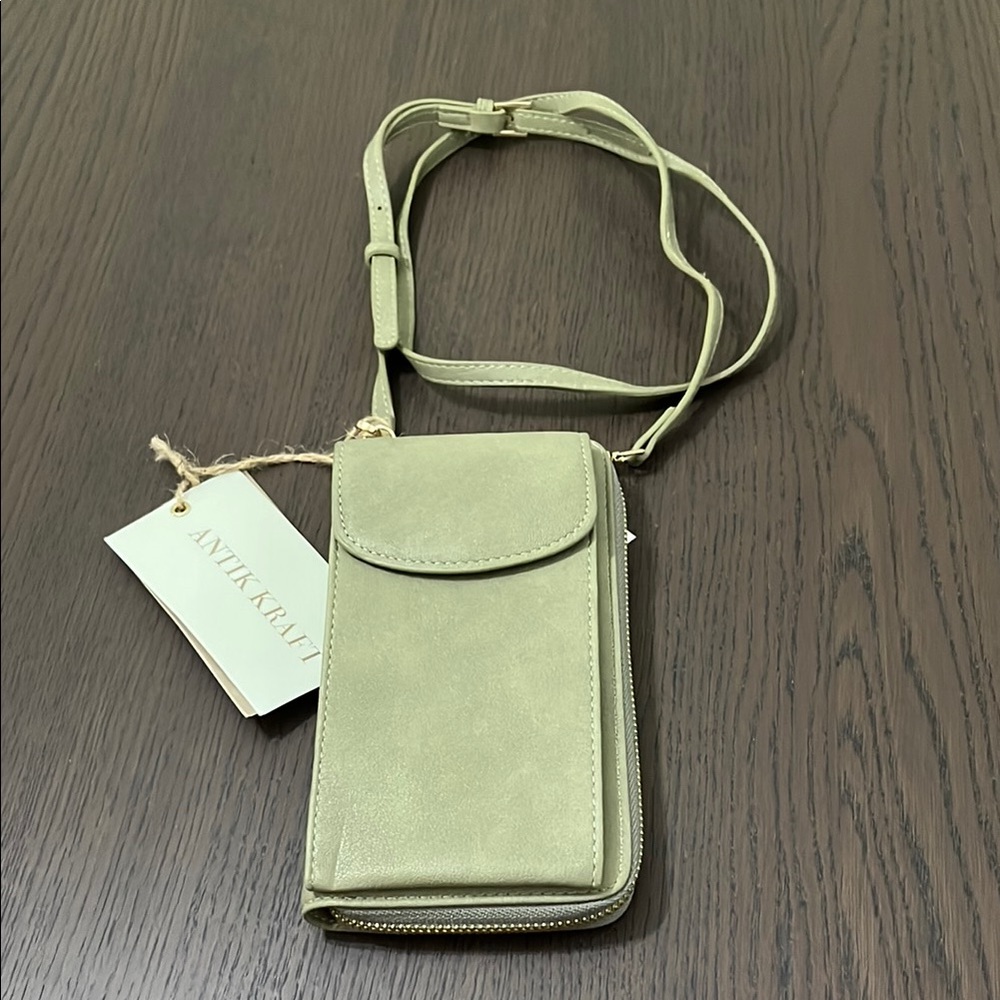 Antik Kraft Green Crossbody Bag with Adjustable Strap and Flap Closure